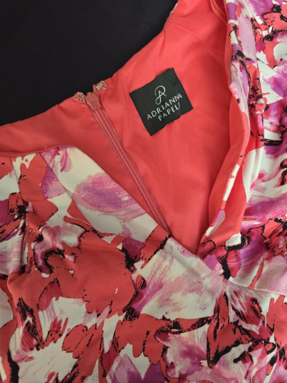 Adrianna Papell Coral and Pink Floral Cap-Sleeve Midi Dress - Picture 2 of 4